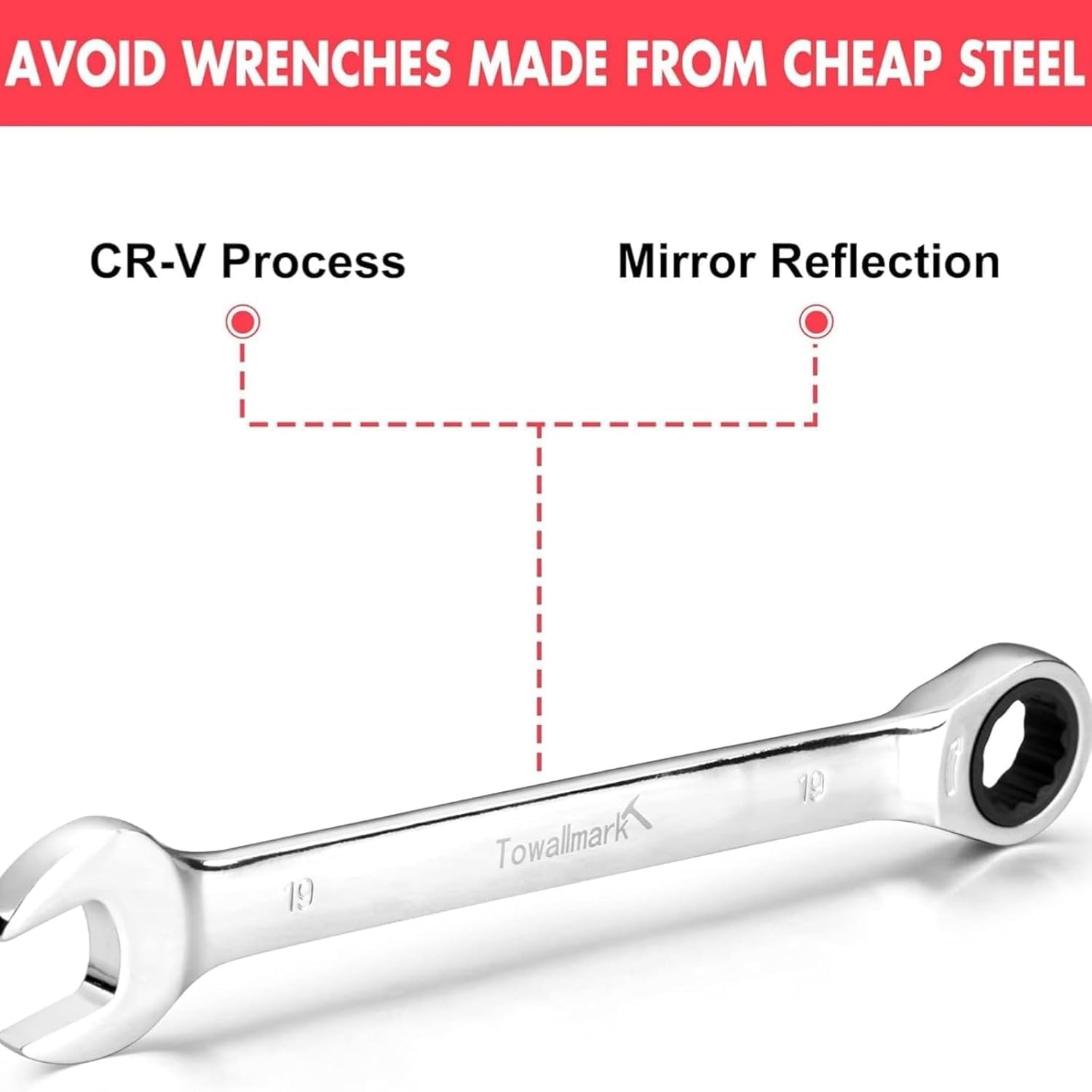 Towallmark Ratcheting Wrench, 20Pcs Standard Combination Wrench Set, SAE 1/4-3/4""& Metric 6-19mm, 72-Teeth,Cr-V Steel Ratchet Set with Storage Bag for motorcycle/car/mechanical etc
