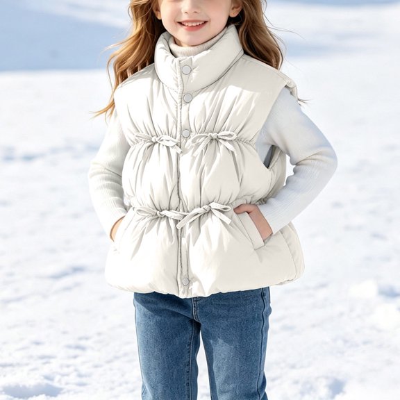 Baby Toddler Puffer Jacket Hooded Kids Girls Lightweight Puffy Vest Stand Collar Full Zip Winter Jackets Boys Sleeveless Padded Warm Cold Weather Coats with Pockets, Age 1-7 Years