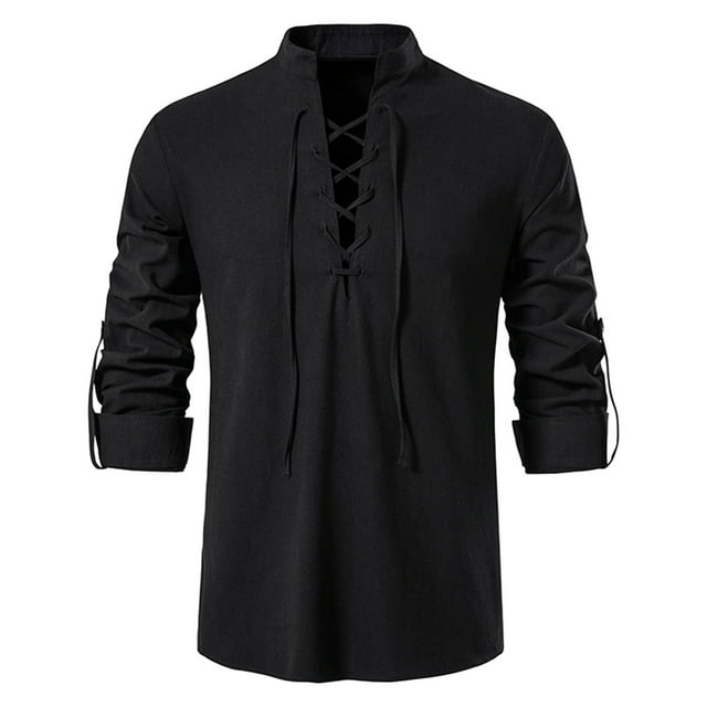 Blusa y camisa de manga larga con cuello alto para hombre, informal, lisa, con cuello alto, ajustada, de manga larga