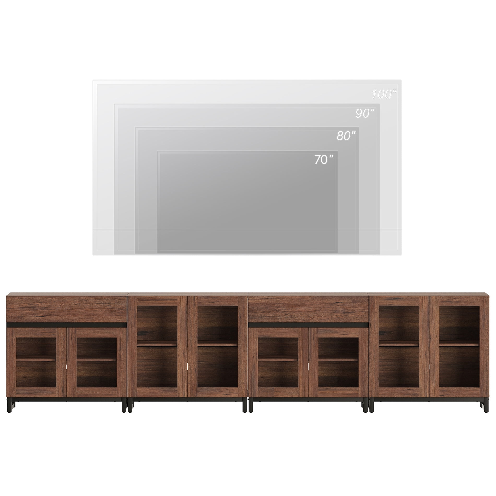 Modern TV Stand For Tvs Up To 120 Inches, 4 In 1 TV Console With Glass Doors And 2 Drawers, Entertainment Center With Adjustable Shelf For Living Room, Bedroom,Brown