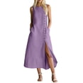 thumbnail image 2 of Odbmxy Women's Midi Length Dresses Cotton Linen Shift Summer Sleeveless Womens Shirt Dresses Button Front Classy Office, 2 of 6