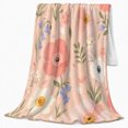 thumbnail image 2 of Wildflowers on Peach with Blue Bells, Soft Botanical Style for Flower Lovers, Cozy Spring Garden Scene, Flannel Blanket for Sunroom and Bedroom, decorative theme Gift and Floral Home Decor, 2 of 9