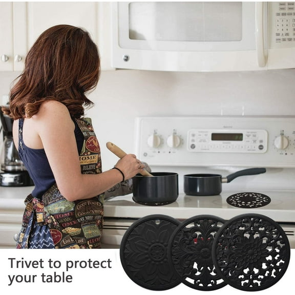7.87-Inch Silicone Trivet Mat Set of 3 with Carved Patterns, Heat Resistant Hot Pot Holder for Countertops and Tables