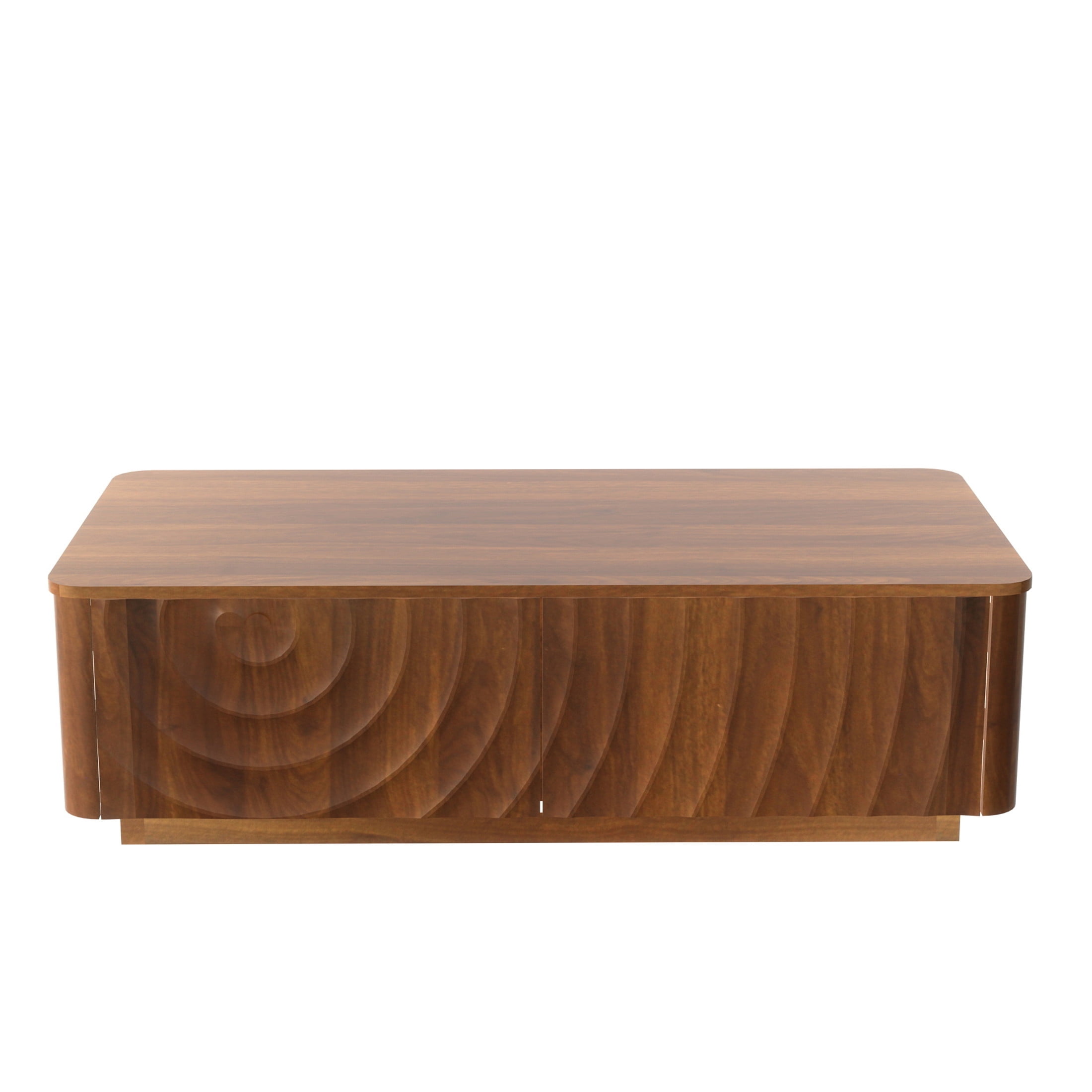 Noble House Onel Modern Coffee Table with Storage Drawers Rectangle Water Wave Texture Table for Living Room, Walnut