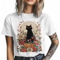 thumbnail image 4 of Camisetas para hombre con estampado de gato negro, calabaza y flores, de manga corta, informales, con gráficos para adolescentes, niños y hombres., 4 of 8