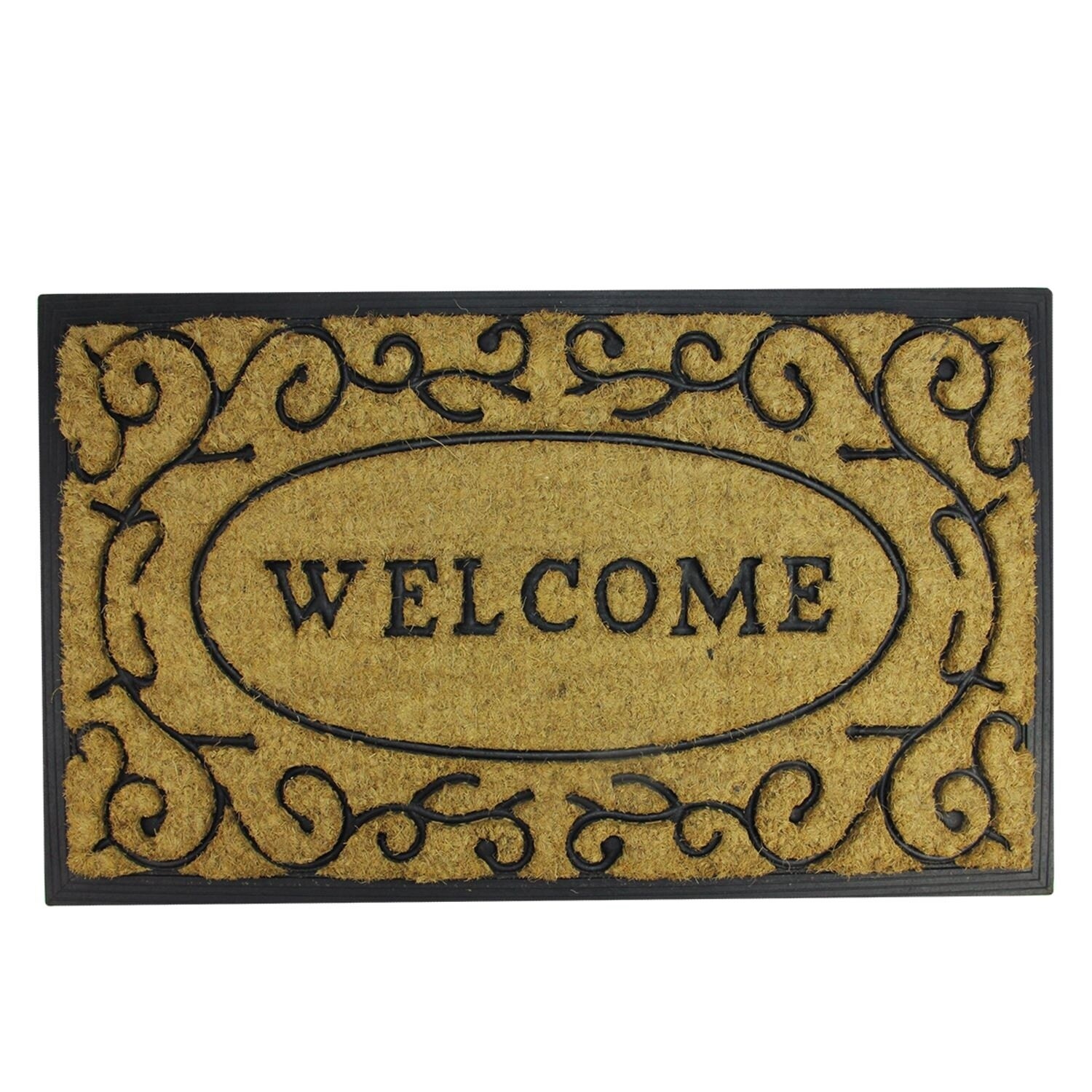 Brown and Black Welcome with Black Scrollwork Doormat 18" x 30" - 29.5