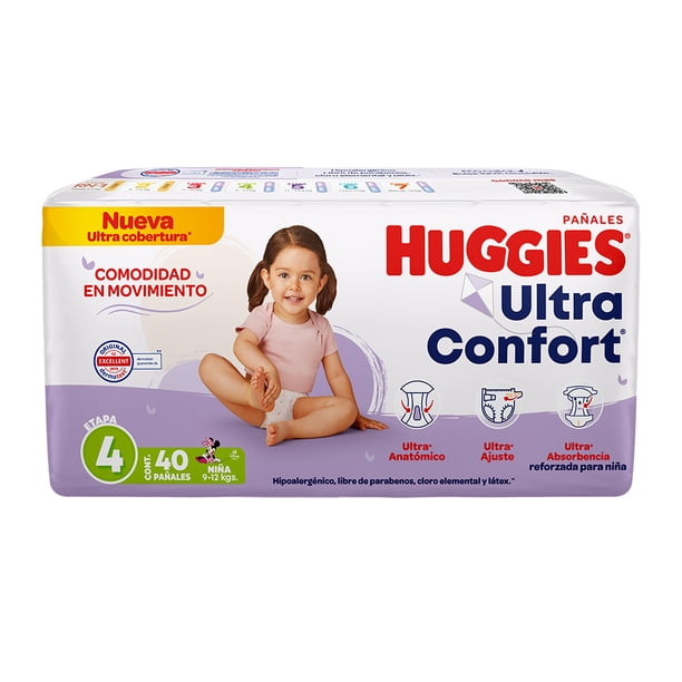 Pañales Huggies UltraConfort etapa 4 niña 40 piezas