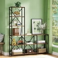 thumbnail image 4 of 59in 5 Tier L Shaped Ladder Bookshelf Corner Storage Shelves Industrial Bookcase with Metal Frame Particle Board for Living Room Bedroom Home Office Kitchen Plant Stand Display Rack Black, 4 of 7