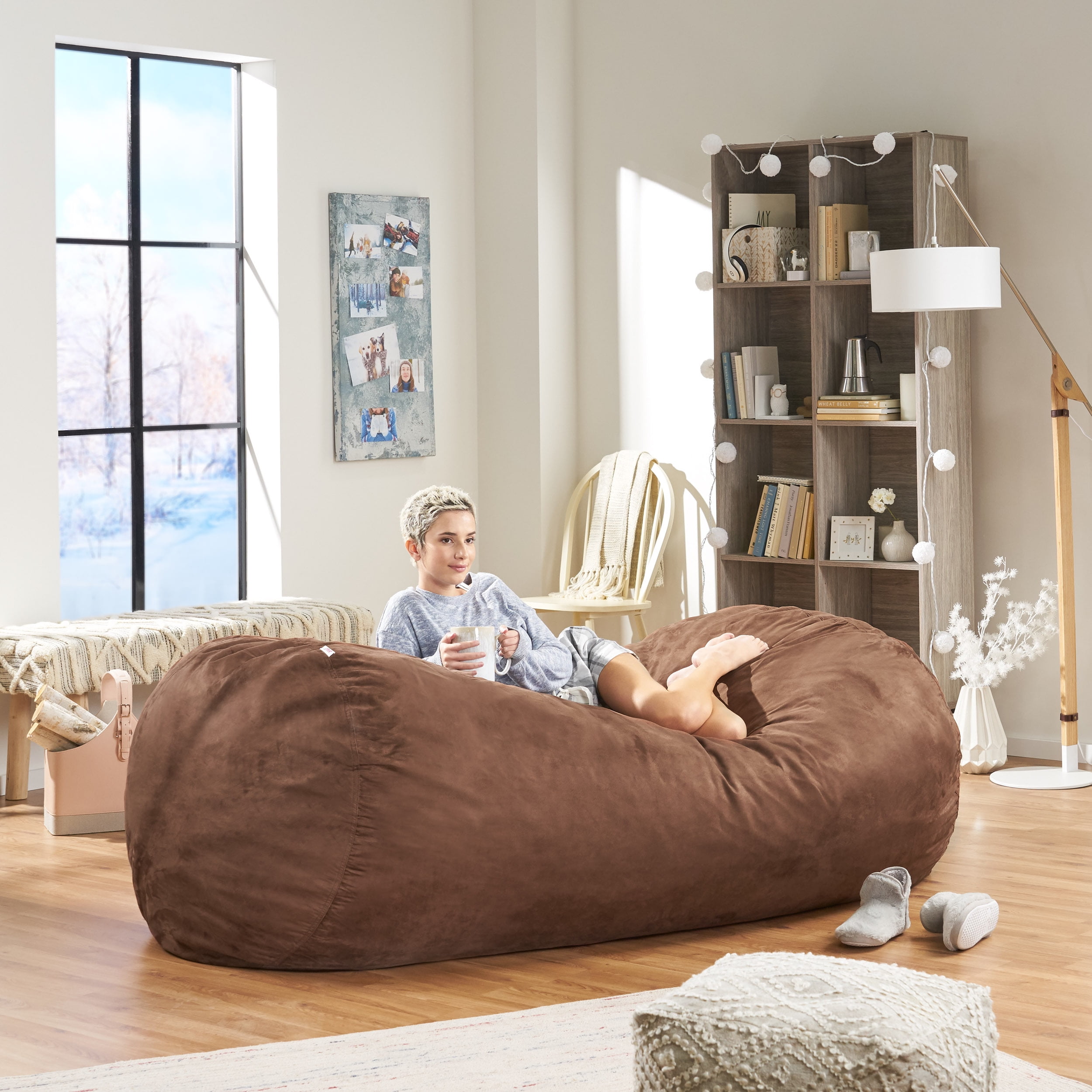 Wanda Traditional 8 Foot Suede Bean Bag (Cover Only), French Roast Brown