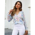 thumbnail image 2 of Siliteelon Womens Boho Floral Casual Shirts V Neck Ruffle Long Sleeve Blouses Chiffon Tops, 2 of 5