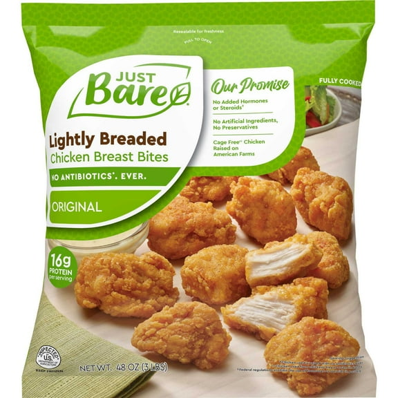 Just Bare Lightly Breaded Chicken Breast Original Bites, Frozen, 3 lbs.