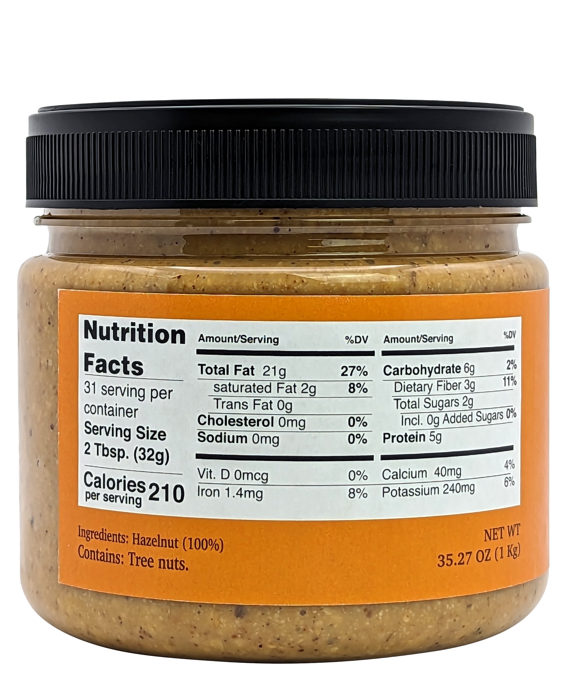 Nutural World - Crunchy Hazelnut Nut Butter 35 oz (1kg) - Pure 100% Single Ingredient - Vegan, Ketogenic, Kosher