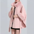 thumbnail image 4 of XFLWAM Women's Faux Fur Shawl Wrap Poncho Cape Wool Collar Batwing Sleeve Open Front Cardigan Warm Cape Sweater Cloak with Belt Pink Free Size, 4 of 5