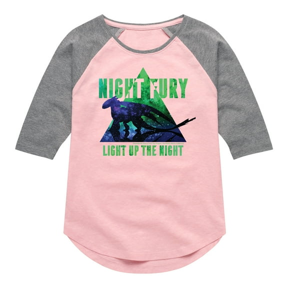 How to Train Your Dragon - Night Fury Light Up The Night - Toddler And Youth Girls Raglan Graphic T-Shirt