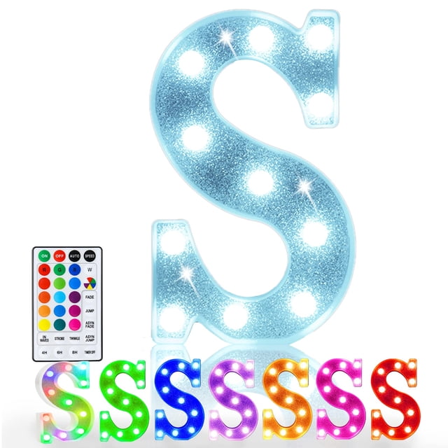 Lámpara LED Pooqla Letra S, funciona con pilas, 18 colores RGB