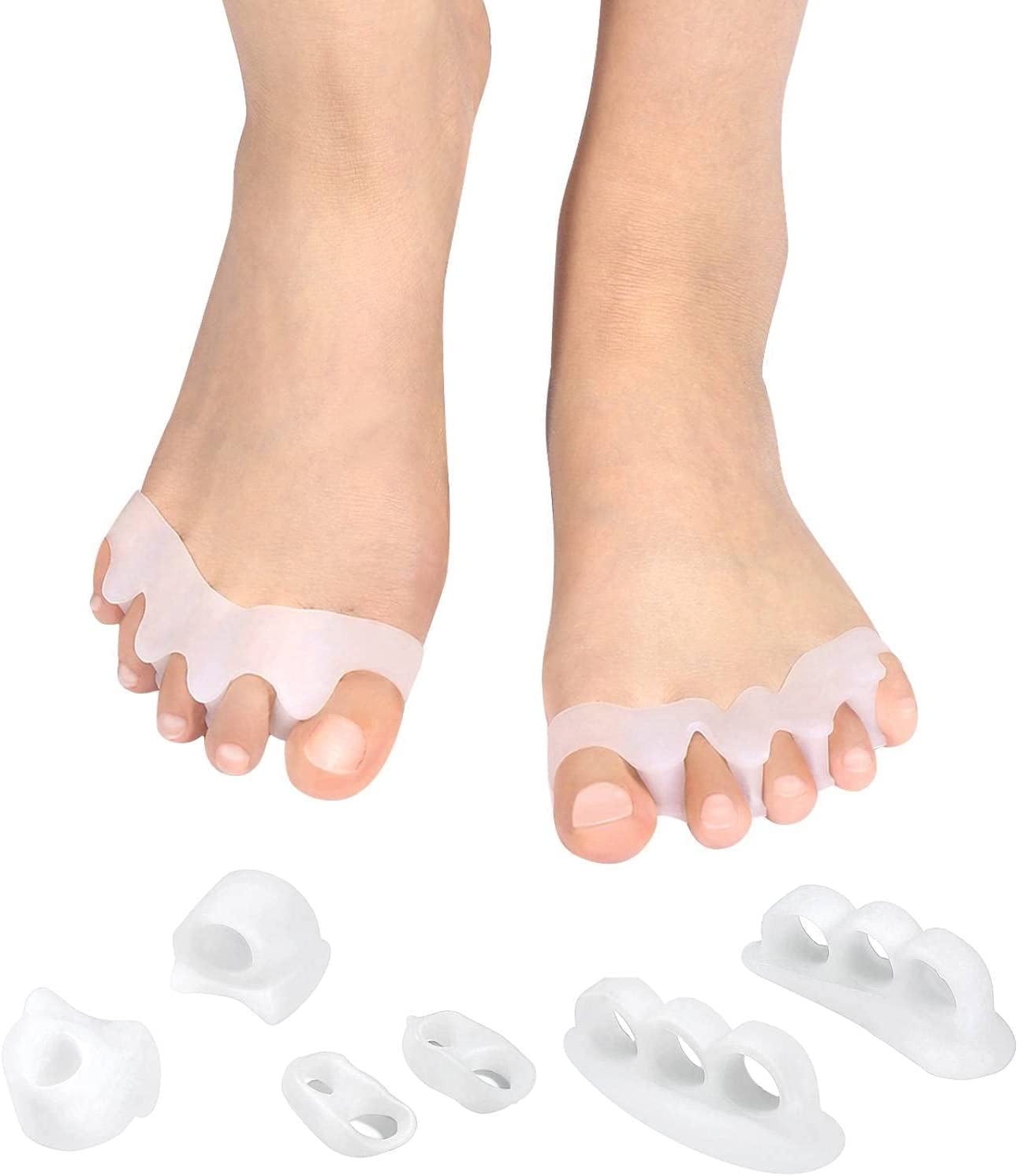 Higoodz Toe Separator, 4 Pairs Soft Gel Toe Stretcher Toe Alignment Corrector for Overlapping Toes, Therapeutic Relief from Plantar Fasciitis, Hammer Toes, Crooked Toes, Correct Bunions, Men and Women