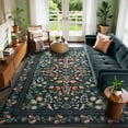 thumbnail image 2 of Moynesa 9'x12' Floral Area Rugs for Living Room, Washable Large Vintage Botanical Rugs for Bedroom, Soft Non Slip Cottagecore Flower Accent Carpet for Dining Room Dorm Apartmen, Black, 2 of 7