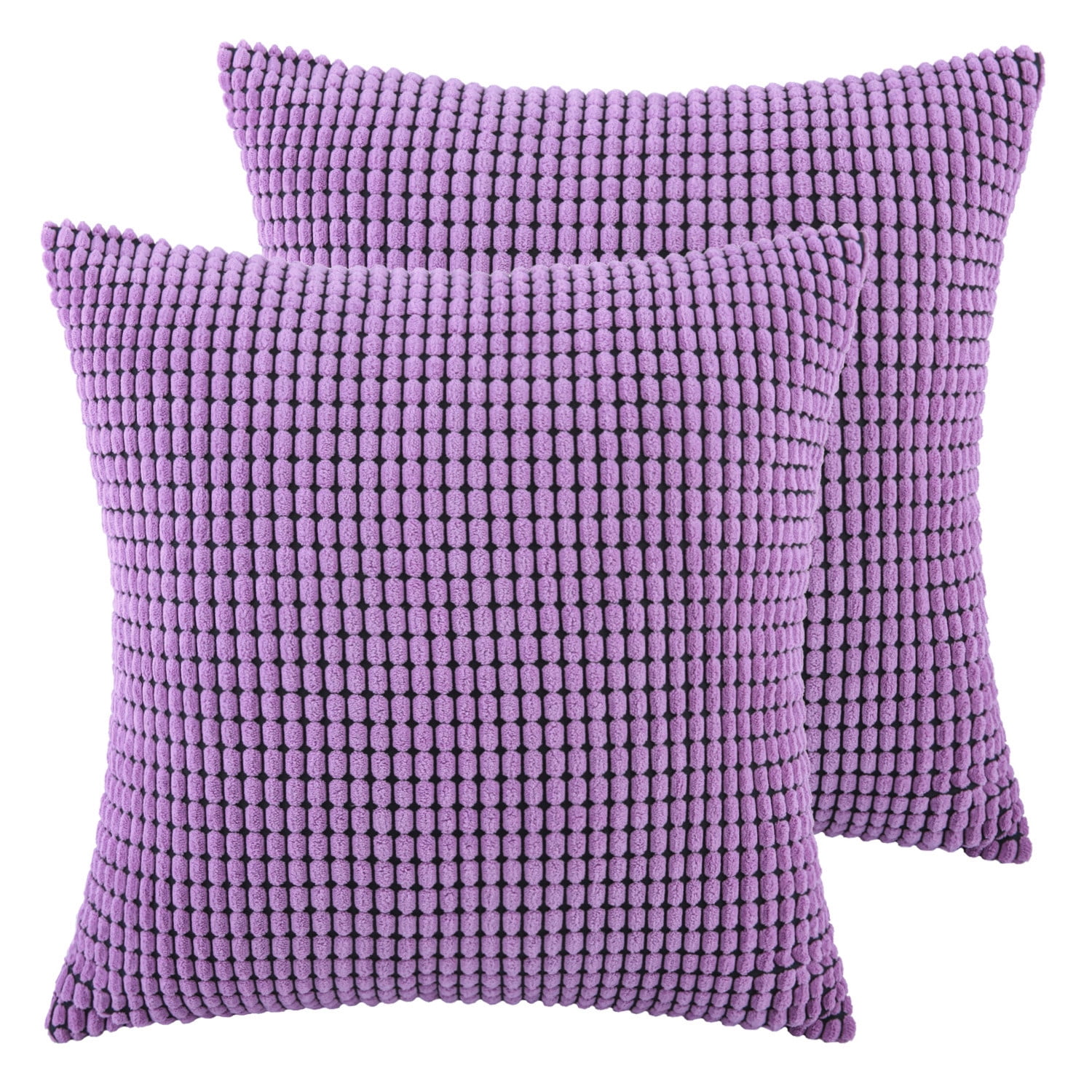 Soft Corduroy Corn Striped Velvet Series Decorative Throw Pillow, 18" x 18", Purple, 2 Pack