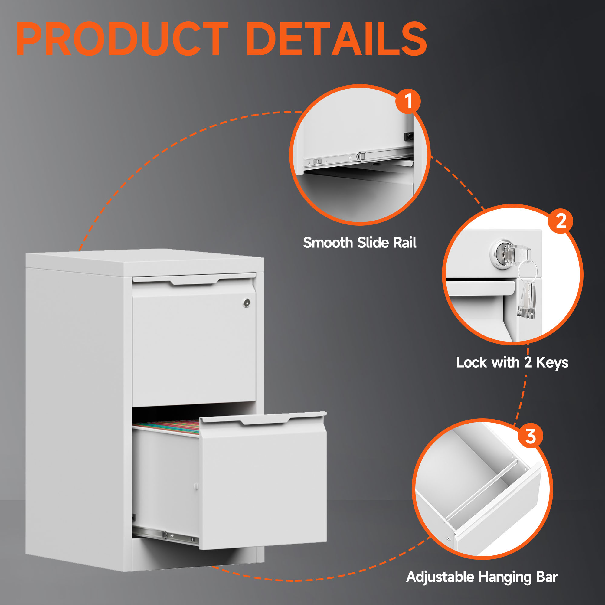 TOPASS 2 Drawer File Cabinet, 17.8" D Metal Filing Cabinets with Lock, Vertical Filing Cabinet for Home Office, File Cabinet for Letter/Legal/A4/F4 Size, Easy Assemble (White)