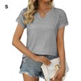 thumbnail image 3 of facefd Summer Pleated Short Sleeve Solid Color Splicing V Neck T-Shirt Casual Basic Tops Female Shirts Daily Tees for Silver S, 3 of 8