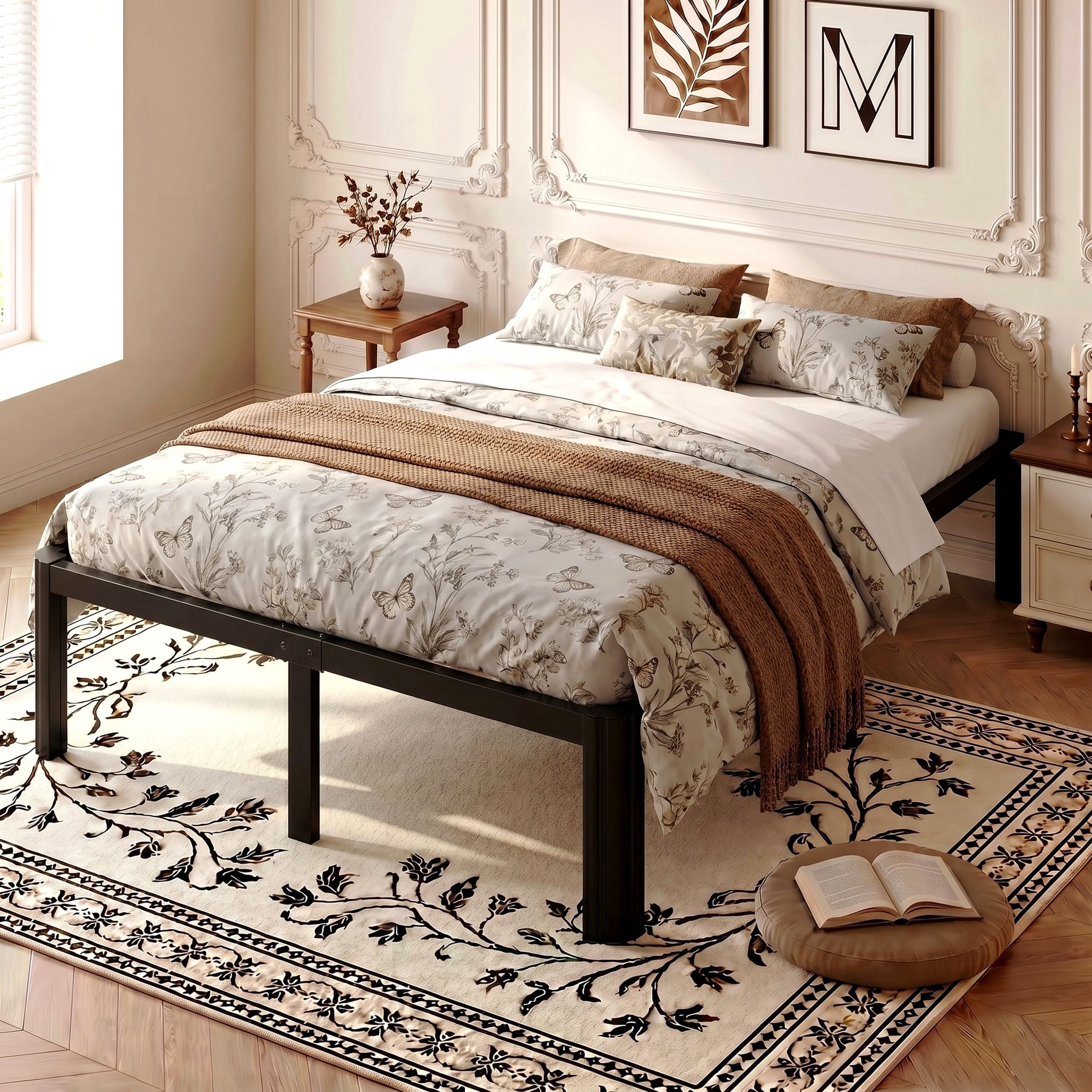 Einfach Queen Bed Frame, Platform Metal Bed with Ample Under-Bed Storage Space, Upgraded Curved Bed Feet, 3500 LBS Capacity, Black