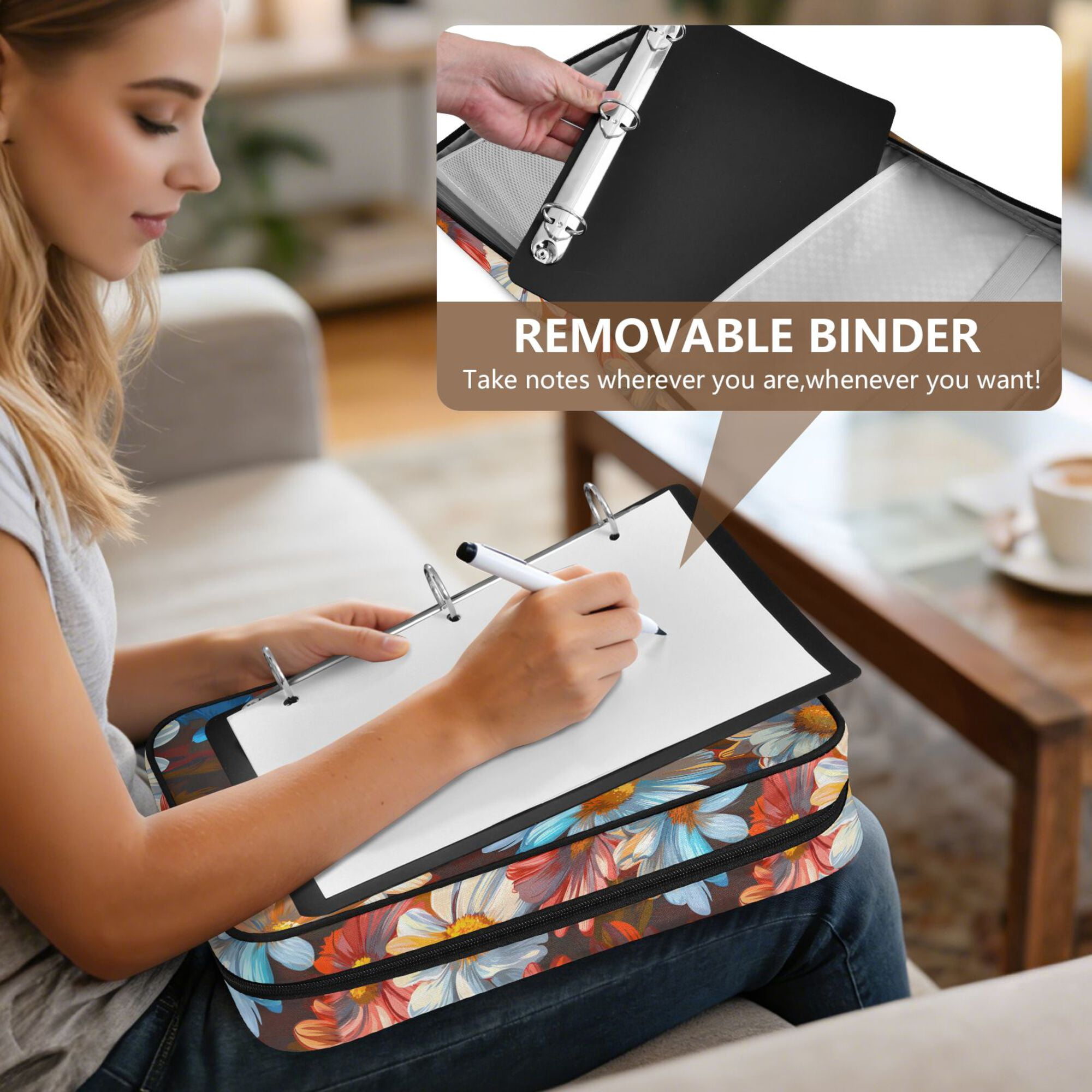 FORMRS Accordion File Folder A4 Size 7-Pocket Expanding Document Organizer Bag with 3 Ring Binder, Vibrant Floral