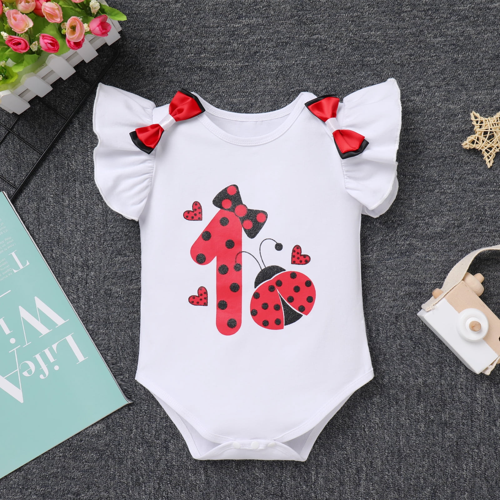 IBTOM CASTLE Baby Girl 1st Birthday Outfit Farm Cow Romper Tutu Skirt Headband Cake Smash Photo Shoot Clothes