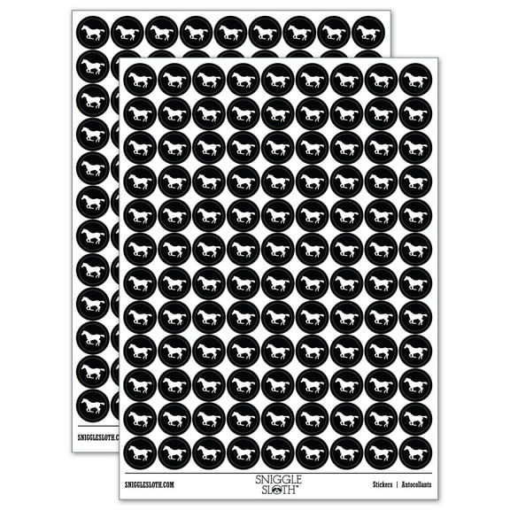 Horse Running Solid 200 Round Stickers - Black - Gloss Finish - 0.50" Size