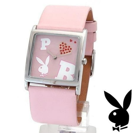 Playboy Watch Bunny Logo Red Heart Swarovski Crystals Pink Leather Band RARE HTF