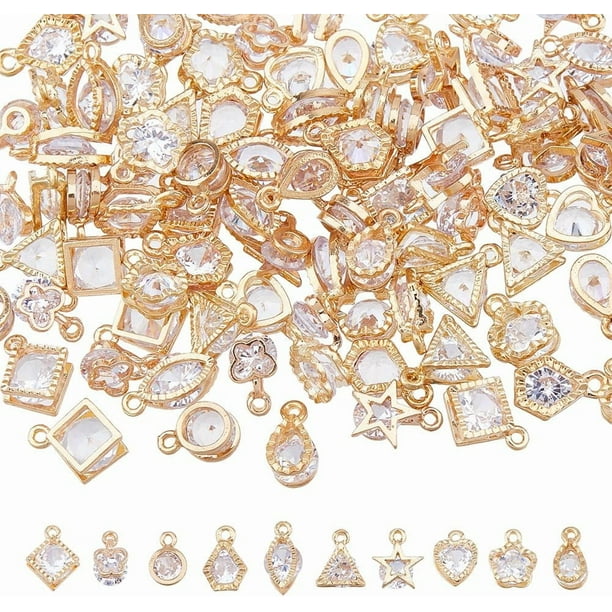 Colgantes de aleación con diamantes de imitación, dijes de circonita cúbica, dijes colgantes de platino con forma de corazón, lágrima, estrella, mariposa y flor.