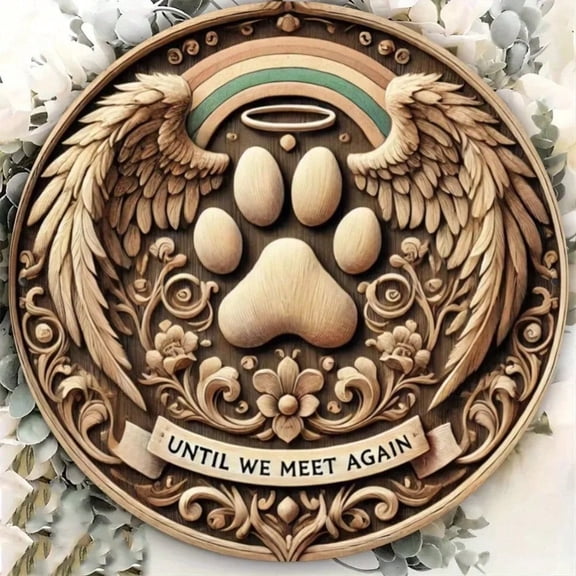 HELLOYOUNG Pet Memorial Plaque Custom Engraved Dog Cat Paw Print Angel Wings Wood Wall Decor Sympathy Gift