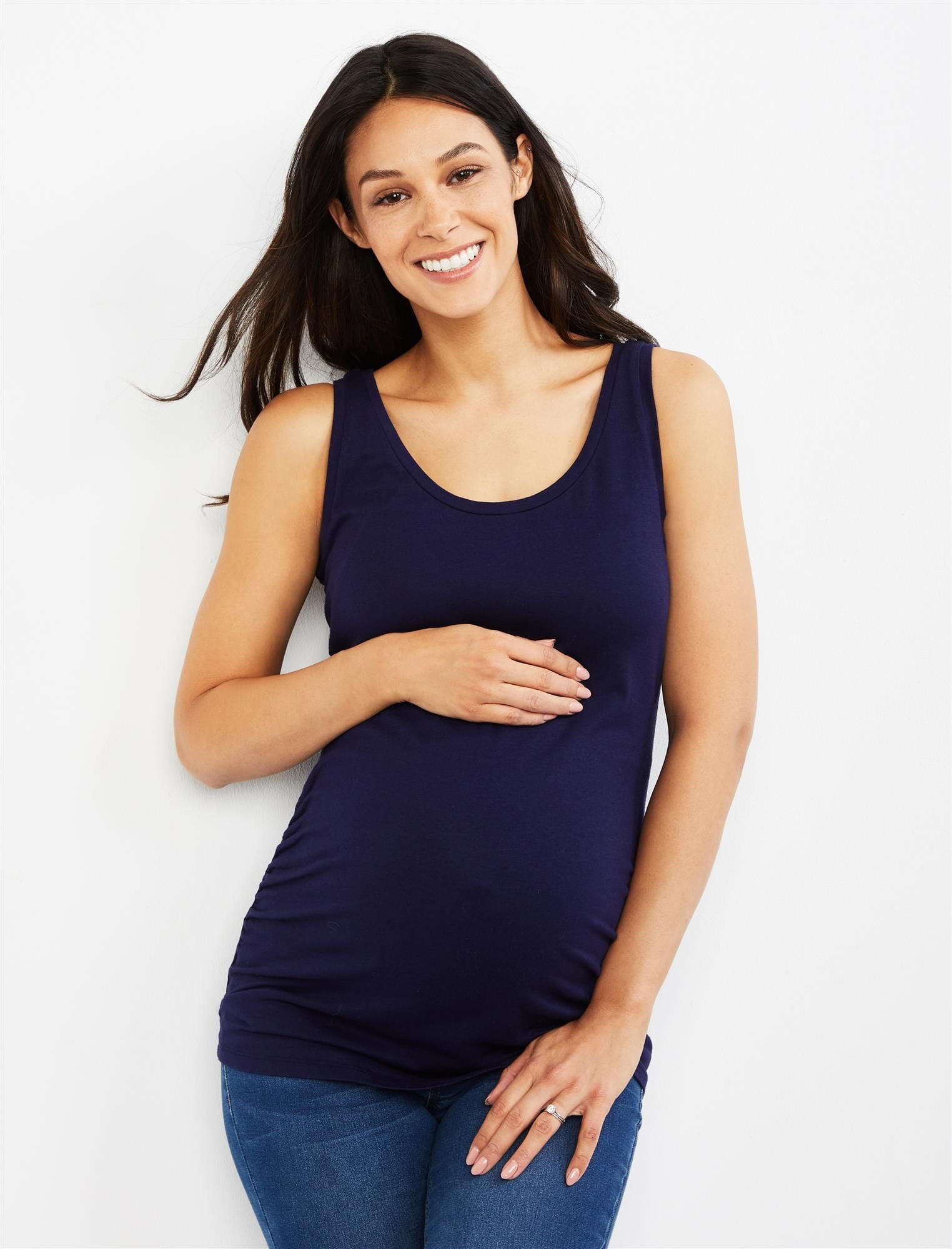 Motherhood Maternity Womens Seamless Side Ruched Tank Top Cami Shirt