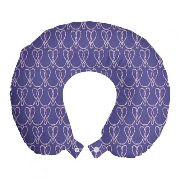 Abstract Travel Pillow Neck Rest, Print of Vintage Connected Heart Shapes Ropes in Purple Tones, Memory Foam Traveling Accessory Airplane and Car, 12", Dark Ceil Blue Mauve, by Ambesonne