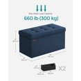 thumbnail image 4 of SONGMICS 30" Storage Ottoman Bench Folding Velvet Storage Footrest Stool 2 Extra Storage Boxes Hold up to 660lb for Entryway Living Room Bedroom Middnight Blue, 4 of 5