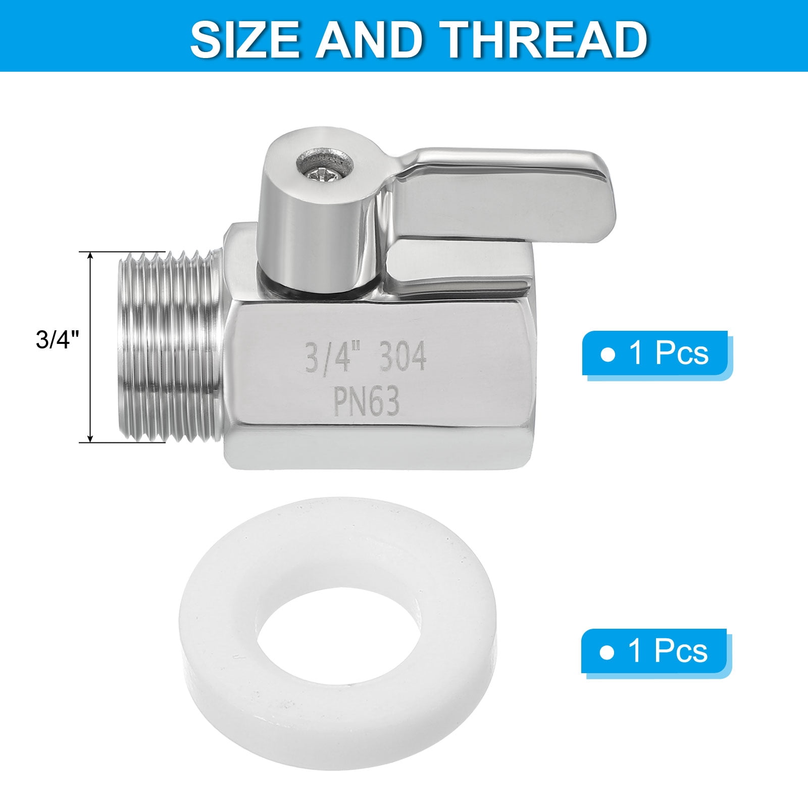3/4" GHT Garden Hose Shutoff Valve, Stainless Steel Water Hose Quick Connect Fittings for Garden Use, Large Areas, Sports Ground, Silver