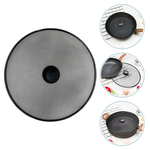 TABLZONE Black Stainless Steel Mesh Splatter Screen for Frying Pans and Skillets, Oil Splash Guard, Kitchen Cooking Protector