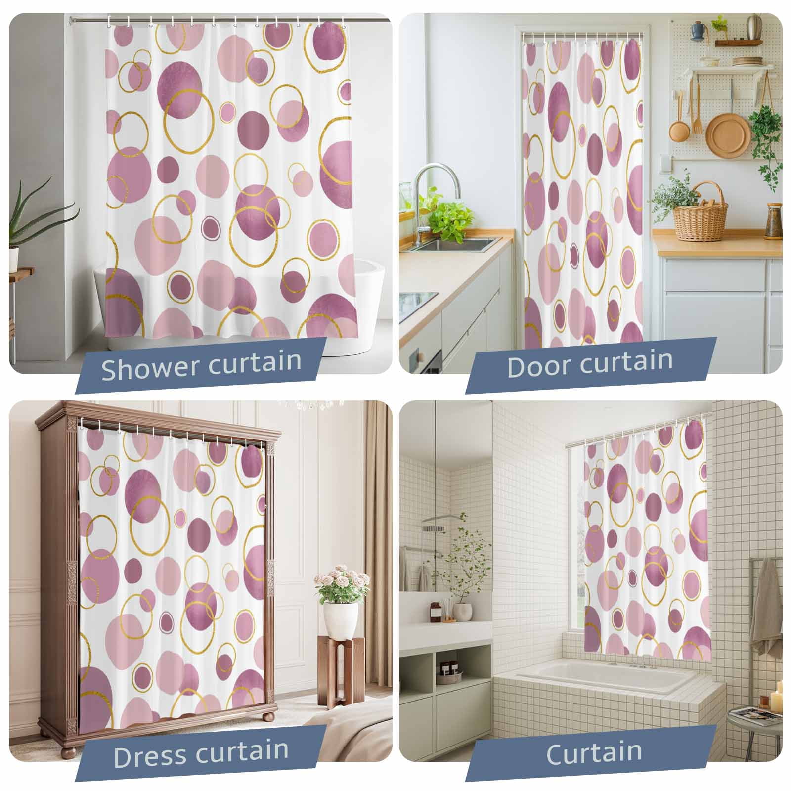 Pin Polka Dots Shower Curtain Set, Waterproof Shower Curtains for Bathroom, Modern Abstract Art Washable Fabric Cloth Bath Curtain for Bathtub Decoration with Hooks 72x78 Inches Geometric