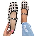 thumbnail image 6 of SuTry Women's Square Toe Flats Polka Dot Mesh Pearl Strap Mary Jane Style Lightweight Comfortable Slip On Casual Walking Shoes Daily Essential(37), 6 of 8
