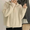 thumbnail image 2 of Korean Vintage Zip-Up Knit Cardigan Women'S Oversized Autumn Winter Lazy Style Collared Sweater Coat Top Casual Loose Fit Outerwear Off White Cardigan Sweaters For Women, 2 of 8