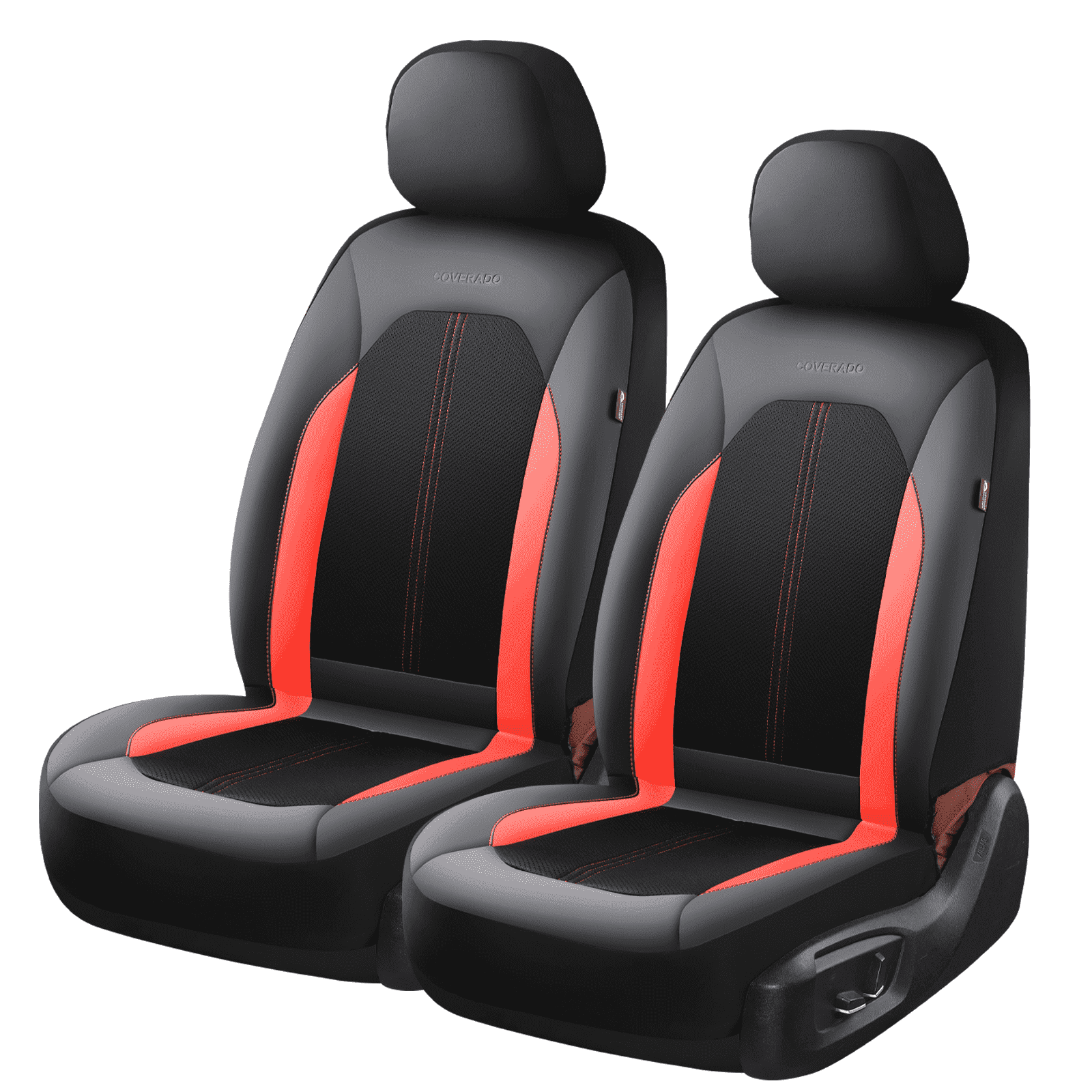 Coverado Premium PVC & Fabric Car Seat Covers, Black & Red
