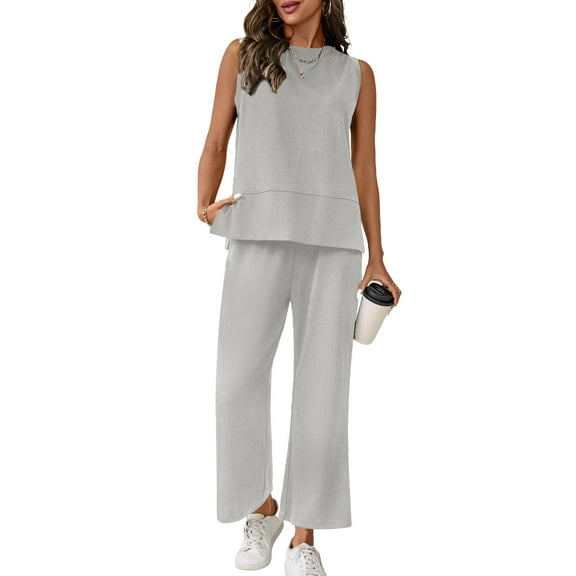 UVN Women Outfits Sets Summer 2 Piece Sets Casual Sweatsuits Sleeveless Tops and Pants Lounge Sets