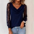 thumbnail image 2 of LWavelet Cowl Neck Lace Sleeve Blouse Womens Plus Size Stylish Easy to Match Daily Casual Top Navy S, 2 of 3