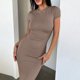 thumbnail image 3 of Vestido Túnica De Verano Vestido de salón informal para mujer, manga corta, estilo sexy, dobladillo acampanado ligero, atuendo diario Ygjytge Marrón L para Mujer, 3 of 7