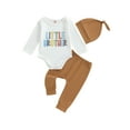thumbnail image 2 of Musuos Mewborn Baby Boys Pants Set, 0-18M Long Sleeve Crew Neck Letters Print Romper with Pants and Hat Fall Outfit, 2 of 9