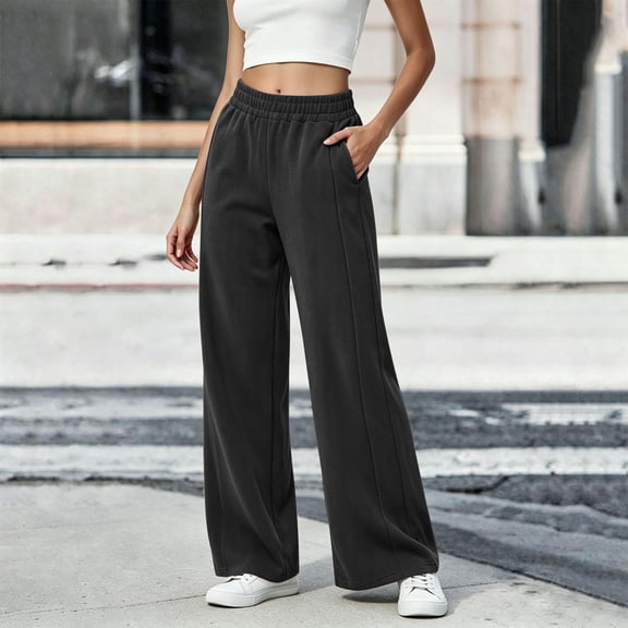 Bnwani Pants for Women, Fashion straight-leg Daily Trousers with Pockets Elastic Waist
