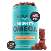 Mighty Paw Omega 3 Fish Oil Dog Chews, Skin & Coat Supplements, Bacon Flavor, 120 Count