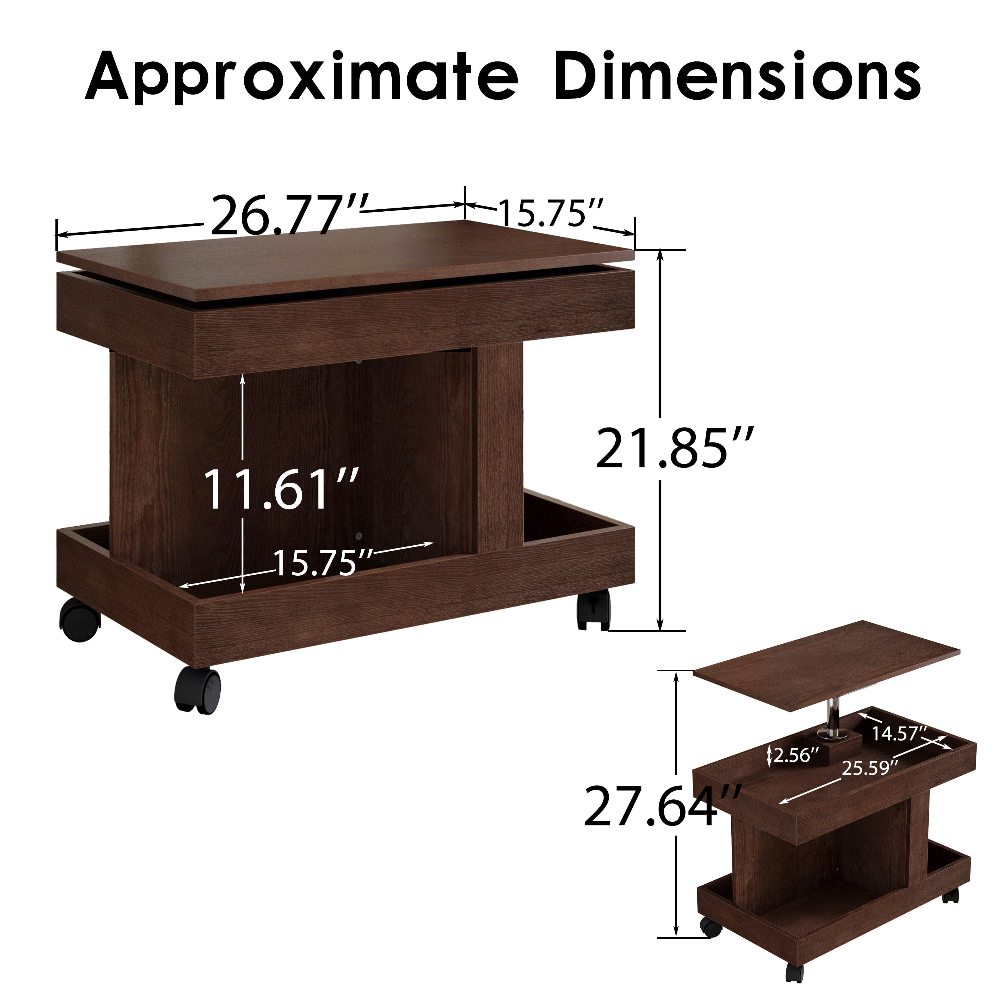 HOQBN Small Coffee Table with Wheels,360° Rotating Desktop Multi-Functional Side Table, Rolling End Table with Storage Compartment, Mobile Bedside Table for Living Room Bedroom,Brown