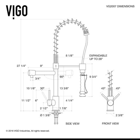 Vigo VG02007K2 Zurich 1.8 GPM Single Hole Pre Rinse Kitchen Sink Faucet - - Stainless Steel