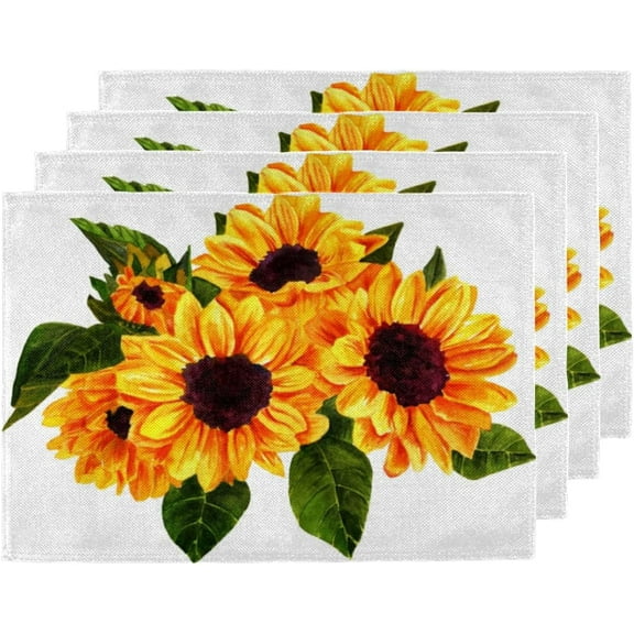 Placemats Set of 6 Sunflower Leaf Fabric Placemats 12x18 Inch Square Placemat for Kitchen Table Heat Resistant, Easy to Clean Table Placemats