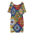 thumbnail image 3 of Mexican Talavera Ceramic Tile Pattern Women's Off The Shoulder Ruffles Summer Wedding Guest Loose Casual Party Beach Dress, 3 of 9